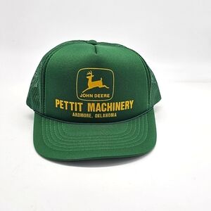 Vintage Snapback Trucker Farmers Hat Cap John Deere Tractor Green, Pettit, 70's